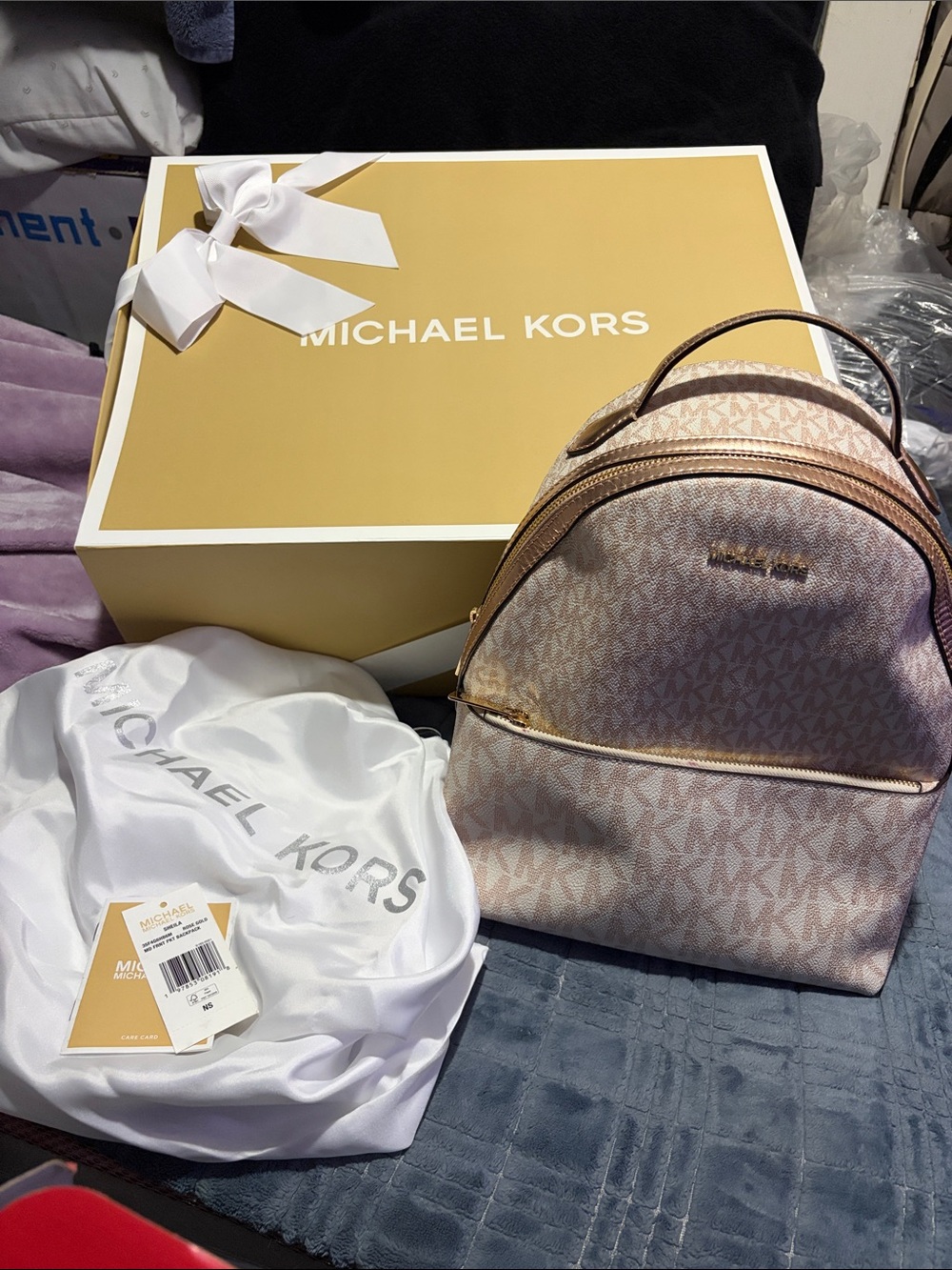 MICHAEL KORS Blush Logo Mini Backpack with Gold Hardware